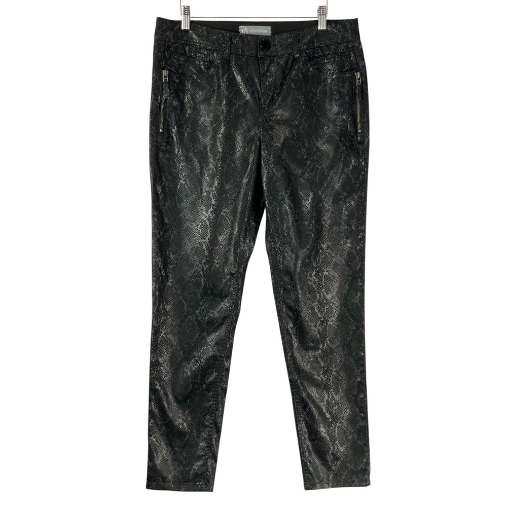Wit & Wisdom Black Metallic Snake Print Zipper Detail Slim Pants Size 10
